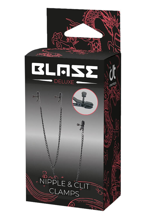 Dreamtoys Blaze Deluxe Nipple & Clit Clamps svart BDSM-tillbehör
