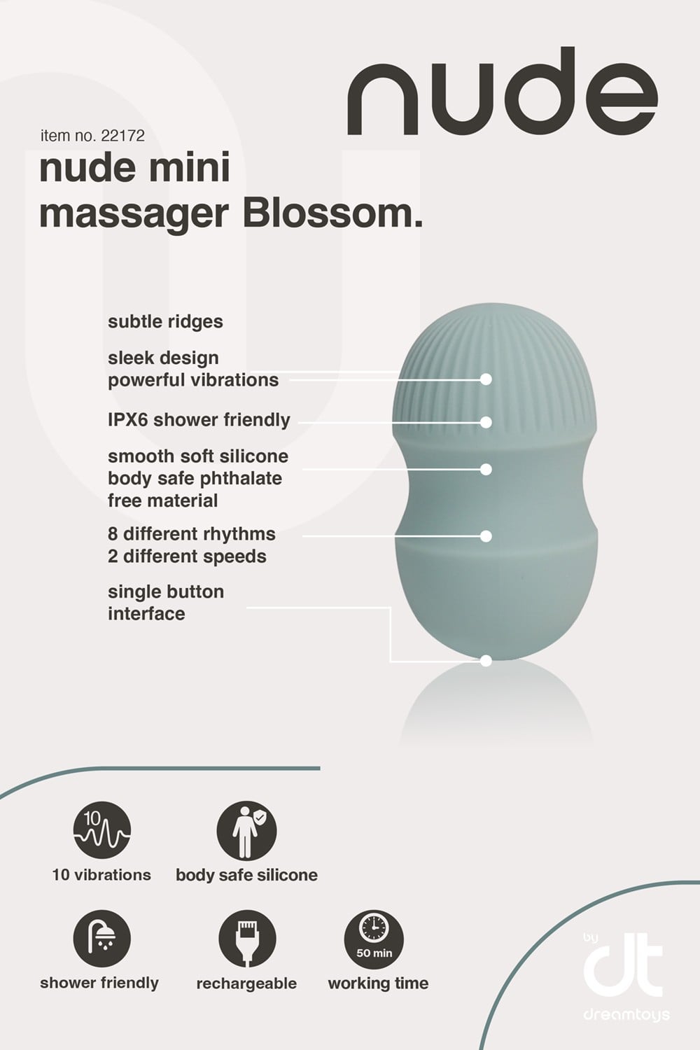 Dreamtoys Nude Blossom Travel Massager grön massageprodukt