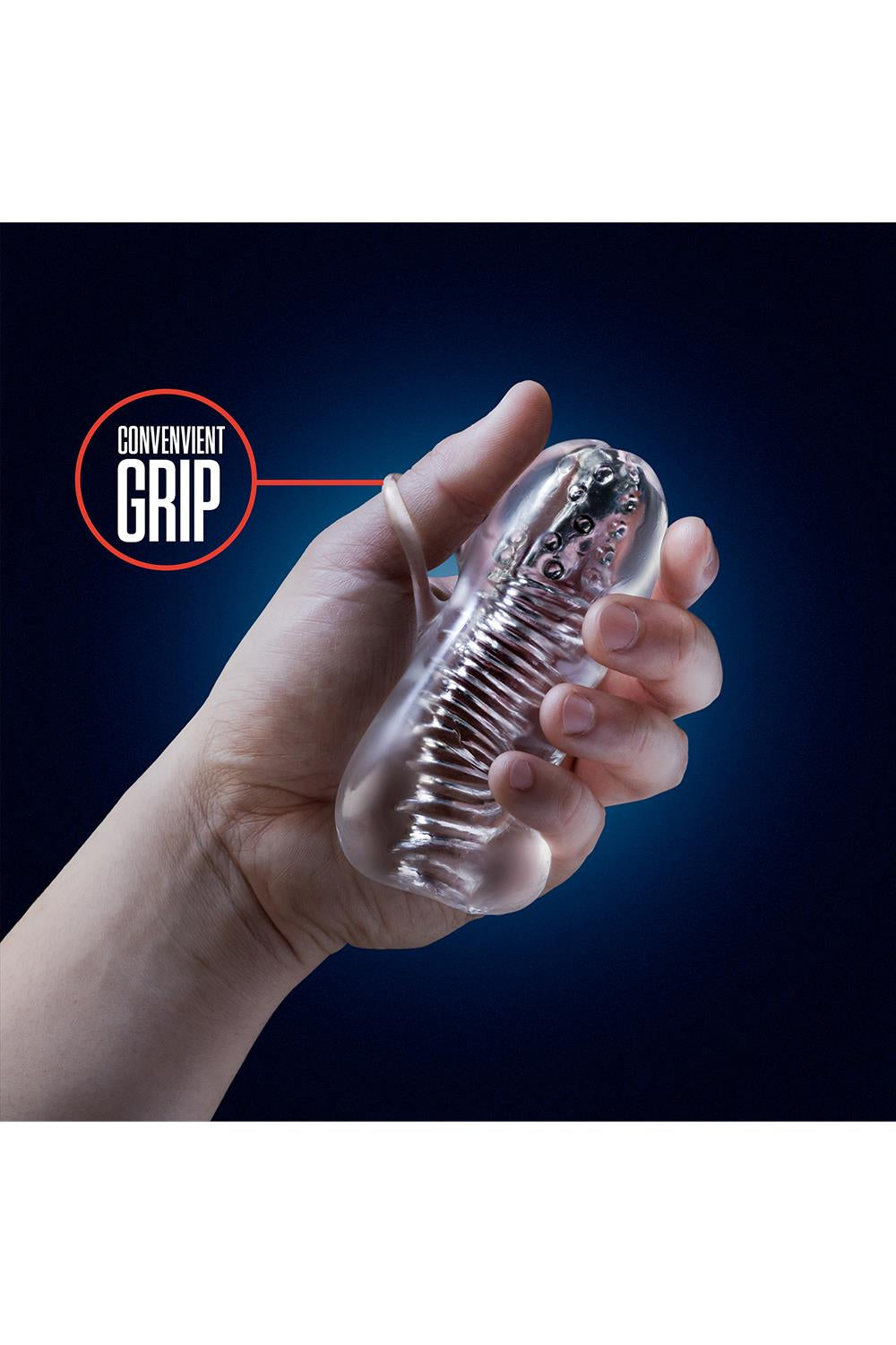 Transparent masturbator med grepphandtag