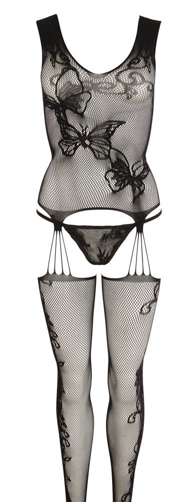 erotisk basque i svart natmaterial med strumpeband string