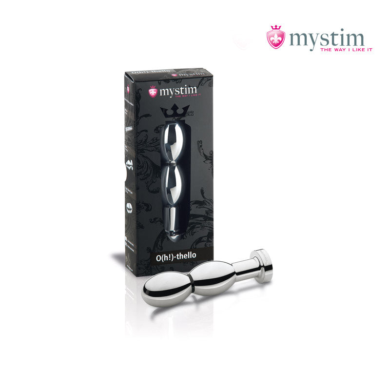 Mystim O(h!)-thello bipolär E-Stim-dildo i aluminium 14 cm