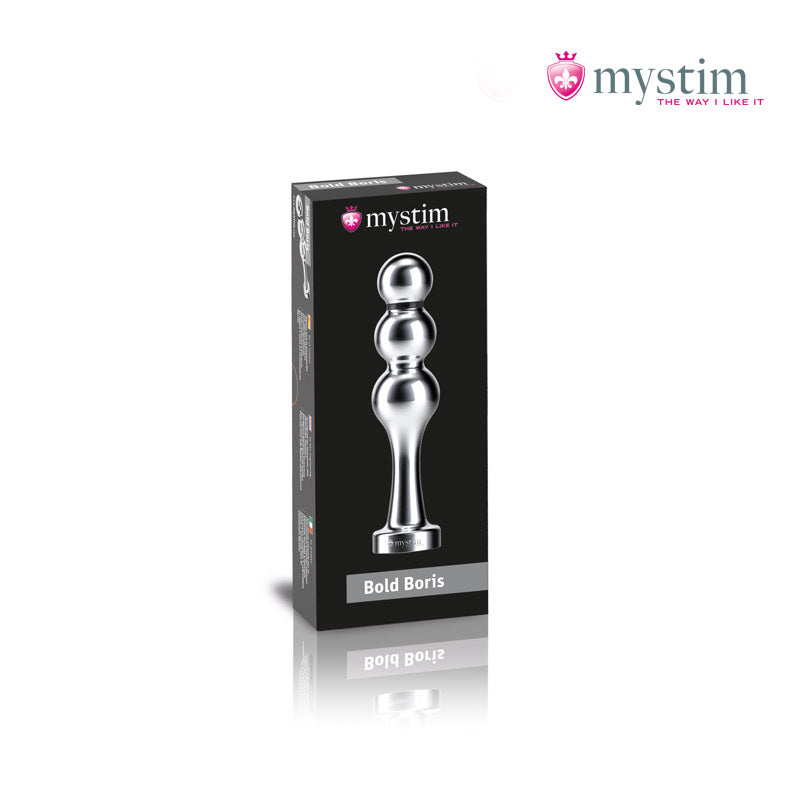 Mystim Bold Boris bipolär E-Stim-dildo i aluminium med kulformad design