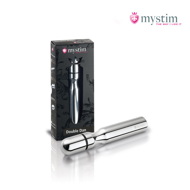 Mystim Double Dan bipolär E-Stim-dildo i aluminium 15,5 cm