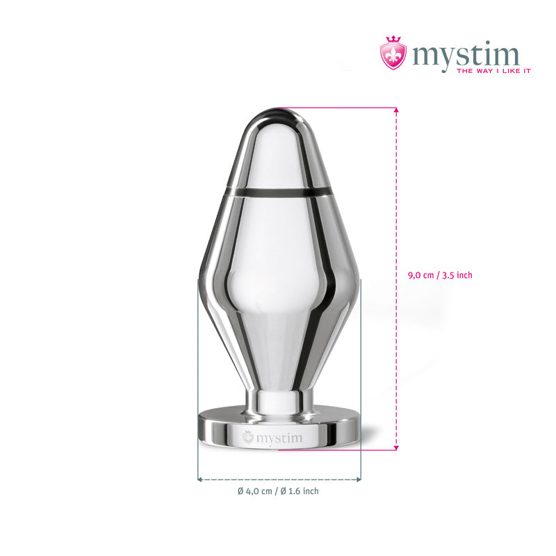 Mystim Little John E-Stim-buttplugg i handpolerad aluminium
