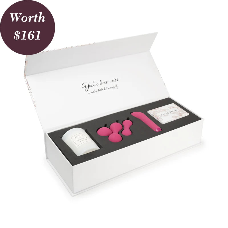 Presentbox för par Gbox – vibrator, knipkulor och massage set (Rosa/Guld)