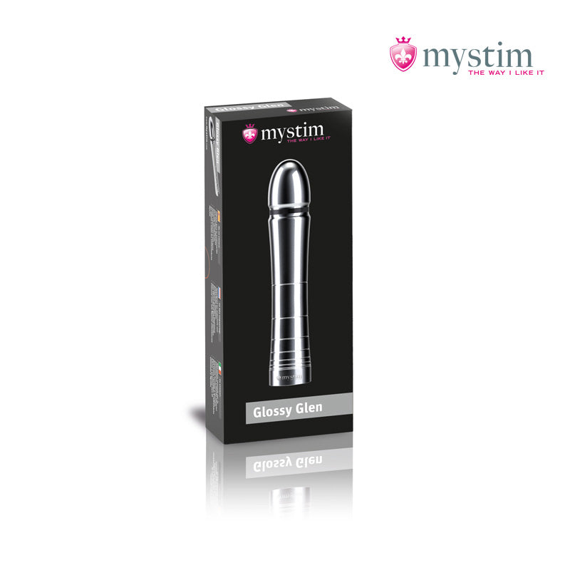 Mystim Glossy Glen bipolär E-Stim-dildo i aluminium 14 cm